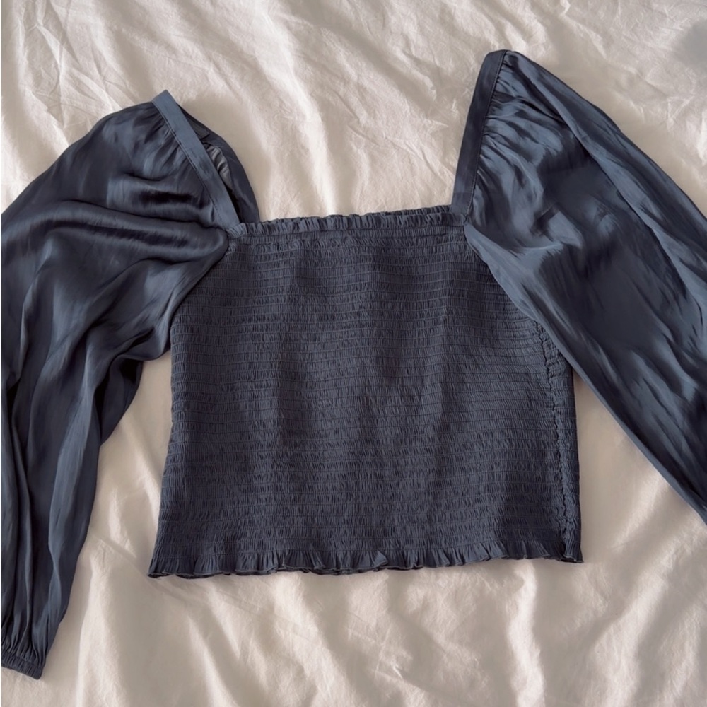 J. Crew Navy Blouse with Sheer Sleeves